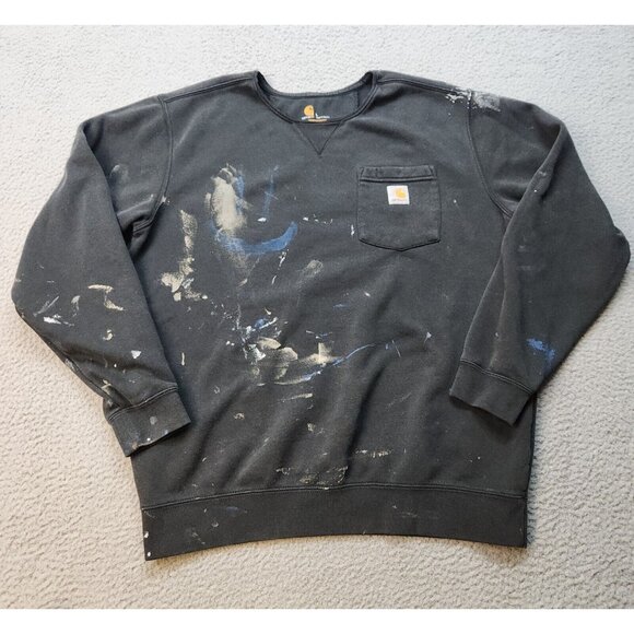 Carhartt Sweatshirt Mens Large Original 001 Black Paint Splatter Thrashed Grunge - Picture 1 of 11